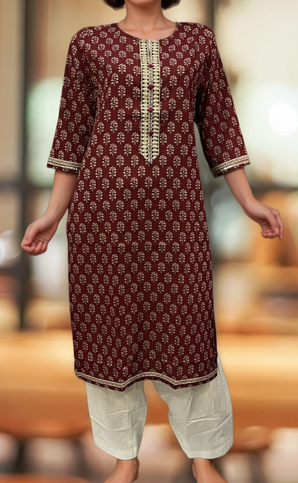 Maroon Floral Jaipuri Cotton Kurti. Pure Versatile Cotton. | Laces and Frills