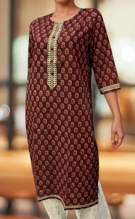 Maroon Floral Jaipuri Cotton Kurti. Pure Versatile Cotton. | Laces and Frills