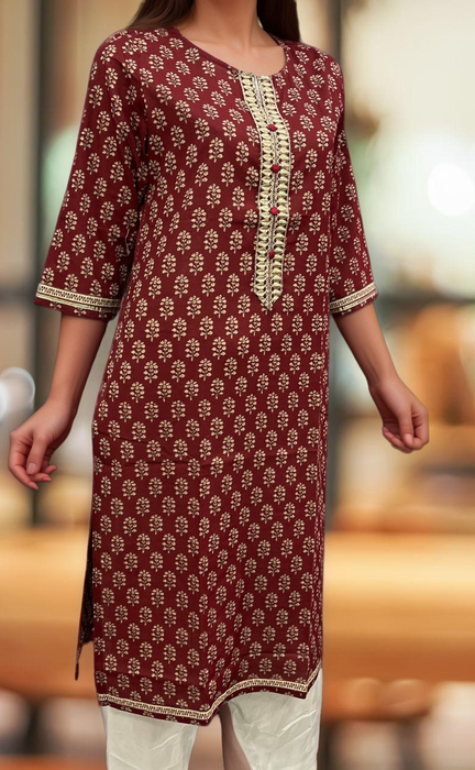 Maroon Floral Jaipuri Cotton Kurti. Pure Versatile Cotton. | Laces and Frills