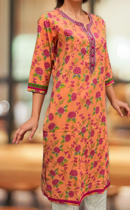 Peach Garden Jaipuri Cotton Kurti. Pure Versatile Cotton. | Laces and Frills