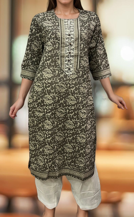 Grey/White Garden Jaipuri Cotton Kurti. Pure Versatile Cotton. | Laces and Frills