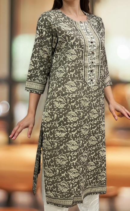 Grey/White Garden Jaipuri Cotton Kurti. Pure Versatile Cotton. | Laces and Frills