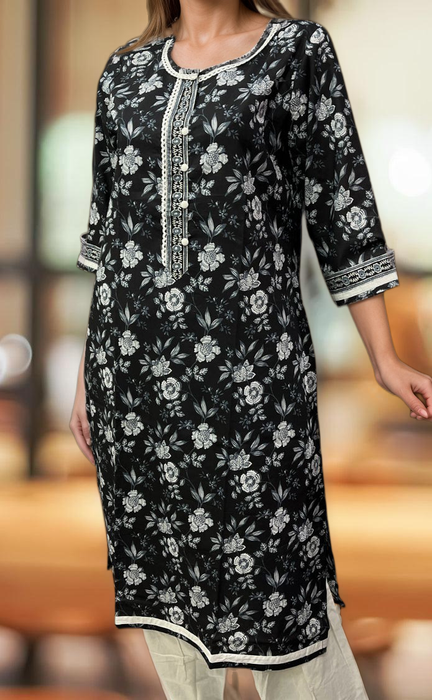 Black/White Garden Jaipuri Cotton Kurti. Pure Versatile Cotton. | Laces and Frills