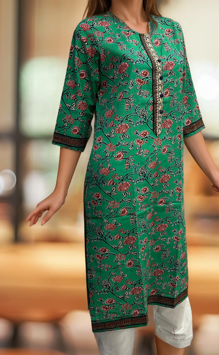 Green Garden Jaipuri Cotton Kurti. Pure Versatile Cotton. | Laces and Frills