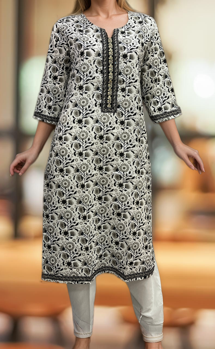 White/Black Garden Jaipuri Cotton Kurti. Pure Versatile Cotton. | Laces and Frills