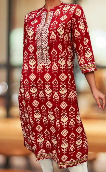 Red Abstract Jaipuri Cotton Kurti. Pure Versatile Cotton. | Laces and Frills