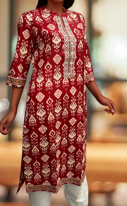 Red Abstract Jaipuri Cotton Kurti. Pure Versatile Cotton. | Laces and Frills