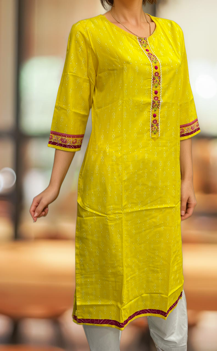 Yellow Ikkat Jaipuri Cotton Kurti. Pure Versatile Cotton. | Laces and Frills