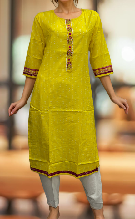 Yellow Ikkat Jaipuri Cotton Kurti. Pure Versatile Cotton. | Laces and Frills