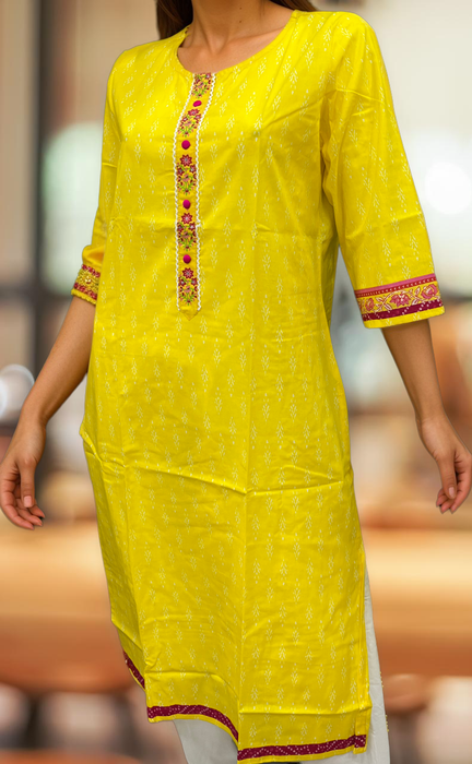 Yellow Ikkat Jaipuri Cotton Kurti. Pure Versatile Cotton. | Laces and Frills