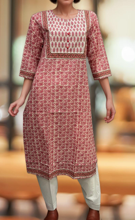 Candy Pink/White Flora Jaipuri Cotton Kurti. Pure Versatile Cotton. | Laces and Frills