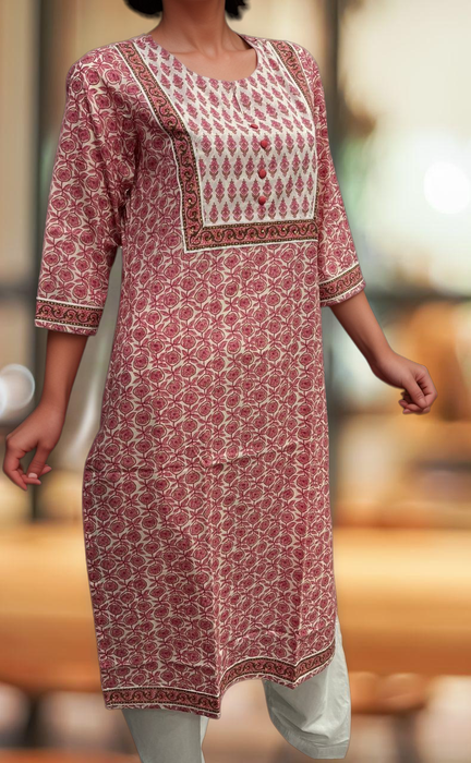 Candy Pink/White Flora Jaipuri Cotton Kurti. Pure Versatile Cotton. | Laces and Frills