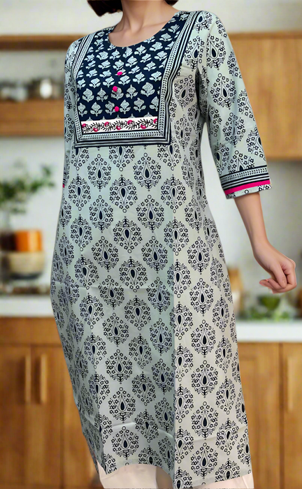 Light Blue/Navy Blue Floral Jaipuri Cotton Kurti. Pure Versatile Cotton. | Laces and Frills