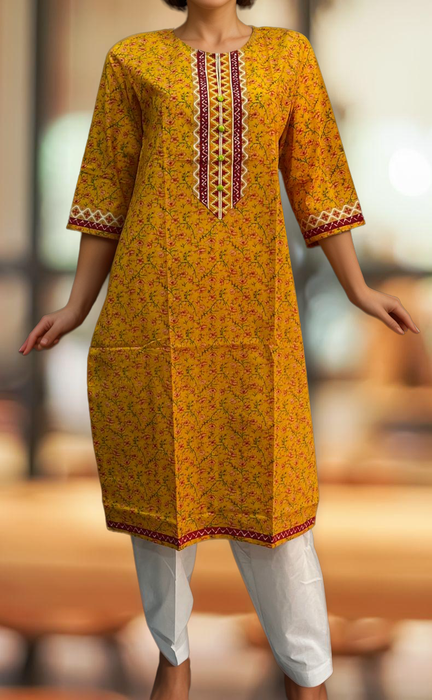 Yellow/Red Garden Jaipuri Cotton Kurti. Pure Versatile Cotton. | Laces and Frills