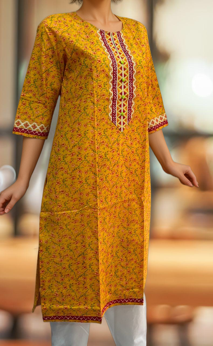 Yellow/Red Garden Jaipuri Cotton Kurti. Pure Versatile Cotton. | Laces and Frills