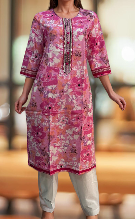 Pink Garden Jaipuri Cotton Kurti. Pure Versatile Cotton. | Laces and Frills