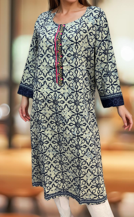 Navy Blue Abstract Jaipuri Cotton Kurti. Pure Versatile Cotton. | Laces and Frills