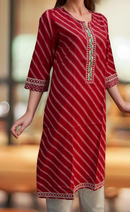 Red Lehariya Jaipuri Cotton Kurti. Pure Versatile Cotton. | Laces and Frills