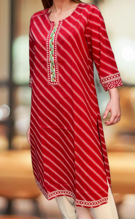 Red Lehariya Jaipuri Cotton Kurti. Pure Versatile Cotton. | Laces and Frills