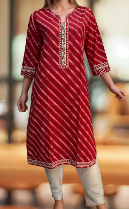 Red Lehariya Jaipuri Cotton Kurti. Pure Versatile Cotton. | Laces and Frills