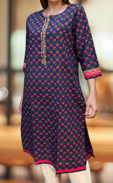 Blue/Pink Flora Jaipuri Cotton Kurti. Pure Versatile Cotton. | Laces and Frills