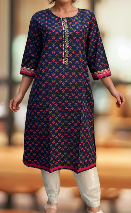 Blue/Pink Flora Jaipuri Cotton Kurti. Pure Versatile Cotton. | Laces and Frills