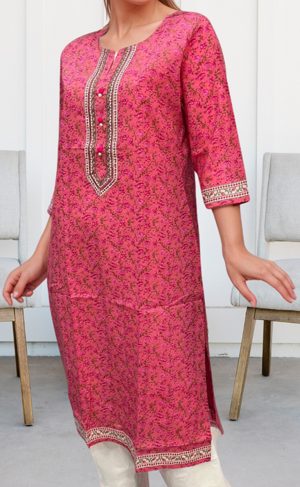 Pink Garden Jaipuri Cotton Kurti. Pure Versatile Cotton. | Laces and Frills