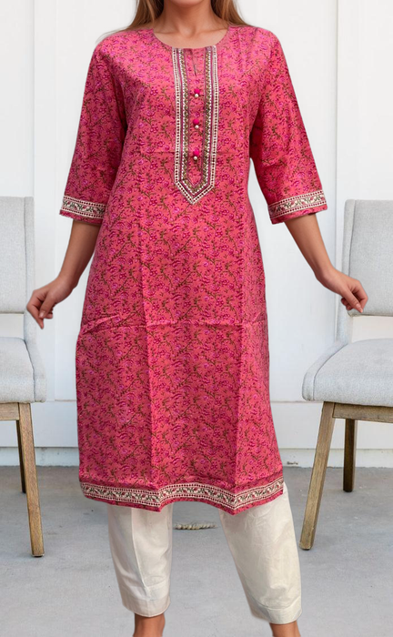 Pink Garden Jaipuri Cotton Kurti. Pure Versatile Cotton. | Laces and Frills