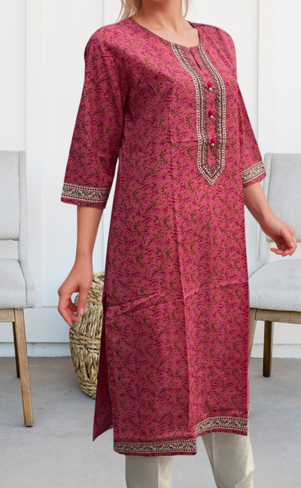 Pink Garden Jaipuri Cotton Kurti. Pure Versatile Cotton. | Laces and Frills