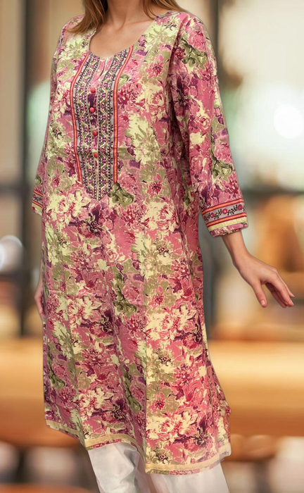 Pink/Cream Garden Jaipuri Cotton Kurti. Pure Versatile Cotton. | Laces and Frills