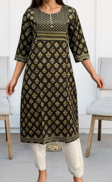 Brown/Mustard Garden Jaipuri Cotton Kurti. Pure Versatile Cotton. | Laces and Frills