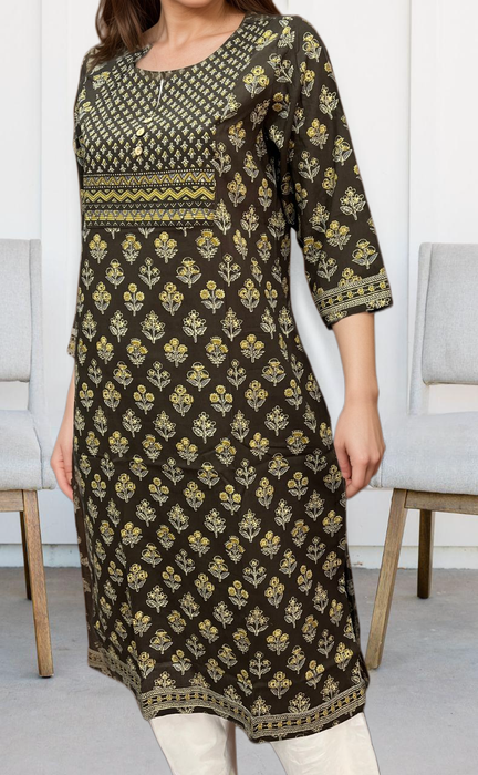 Brown/Mustard Garden Jaipuri Cotton Kurti. Pure Versatile Cotton. | Laces and Frills