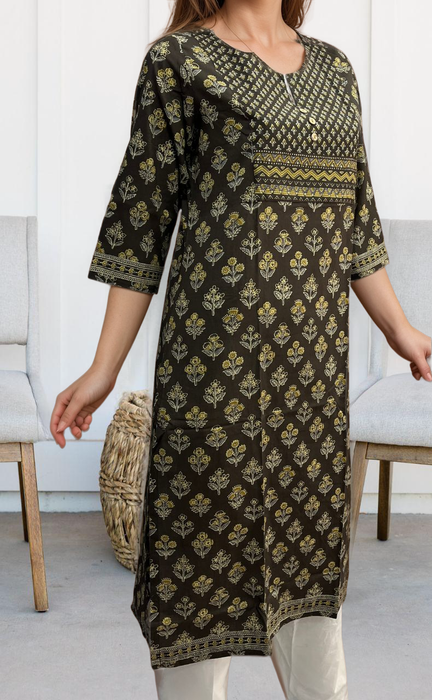 Brown/Mustard Garden Jaipuri Cotton Kurti. Pure Versatile Cotton. | Laces and Frills