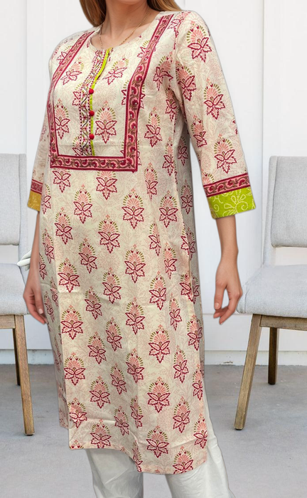 Light Pink/Pink Floral Jaipuri Cotton Kurti. Pure Versatile Cotton. | Laces and Frills