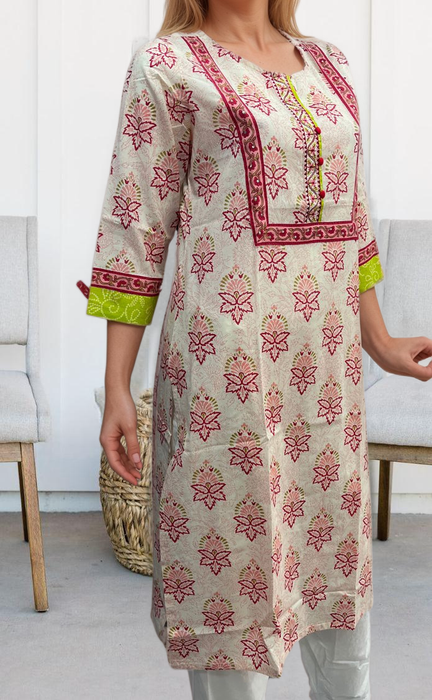 Light Pink/Pink Floral Jaipuri Cotton Kurti. Pure Versatile Cotton. | Laces and Frills