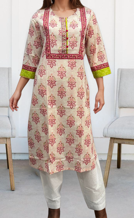 Light Pink/Pink Floral Jaipuri Cotton Kurti. Pure Versatile Cotton. | Laces and Frills