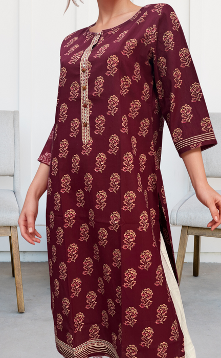 Beetroot Pink Floral Jaipuri Cotton Kurti. Pure Versatile Cotton. | Laces and Frills