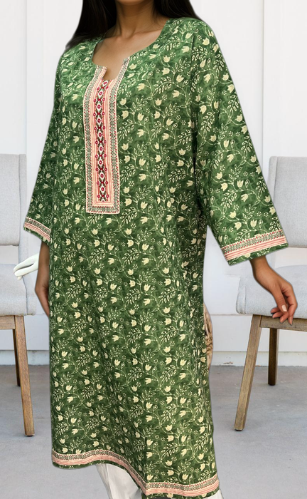 Green Floral Jaipuri Cotton Kurti. Pure Versatile Cotton. | Laces and Frills