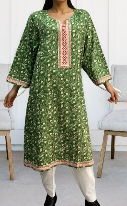 Green Floral Jaipuri Cotton Kurti. Pure Versatile Cotton. | Laces and Frills