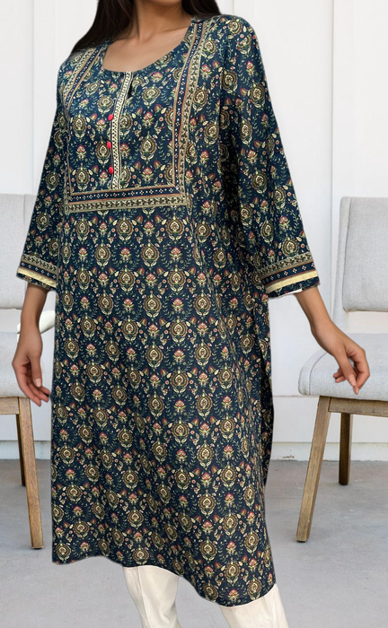 Navy Blue Garden Jaipuri Cotton Kurti. Pure Versatile Cotton. | Laces and Frills