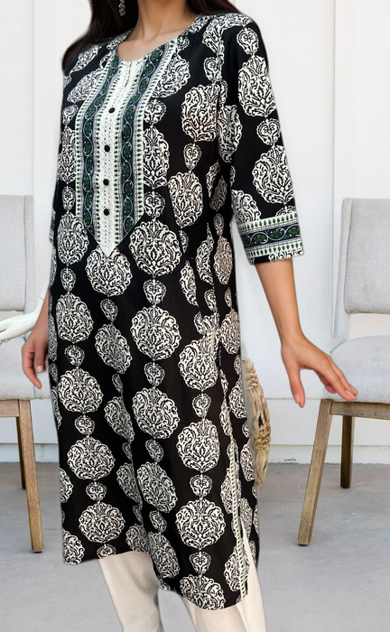 Black Garden Jaipuri Cotton Kurti. Pure Versatile Cotton. | Laces and Frills