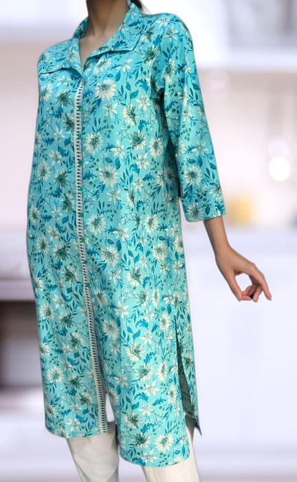 Sky Blue Garden Jaipuri Cotton Kurti. Pure Versatile Cotton. | Laces and Frills