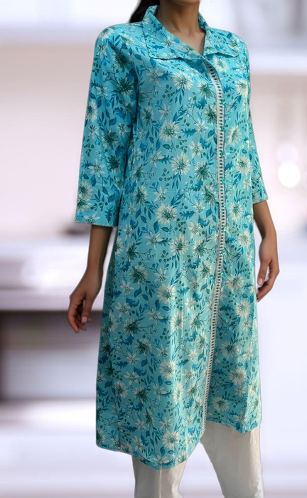 Sky Blue Garden Jaipuri Cotton Kurti. Pure Versatile Cotton. | Laces and Frills