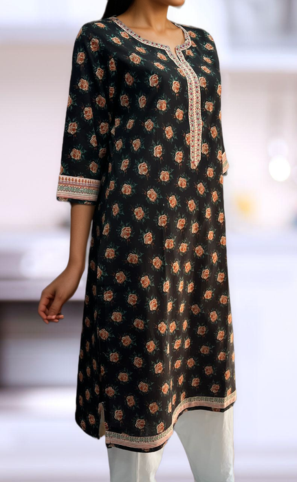 Black Floral Jaipuri Cotton Kurti. Pure Versatile Cotton. | Laces and Frills