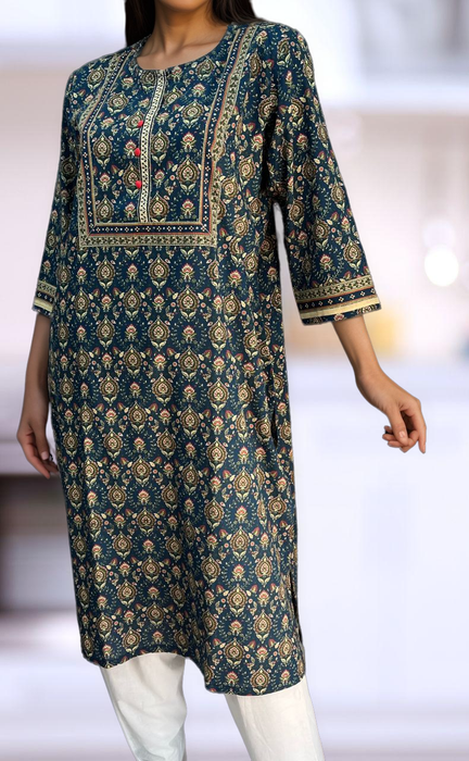 Navy Blue Garden Jaipuri Cotton Kurti. Pure Versatile Cotton. | Laces and Frills