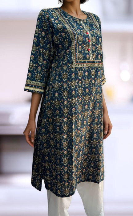 Navy Blue Garden Jaipuri Cotton Kurti. Pure Versatile Cotton. | Laces and Frills