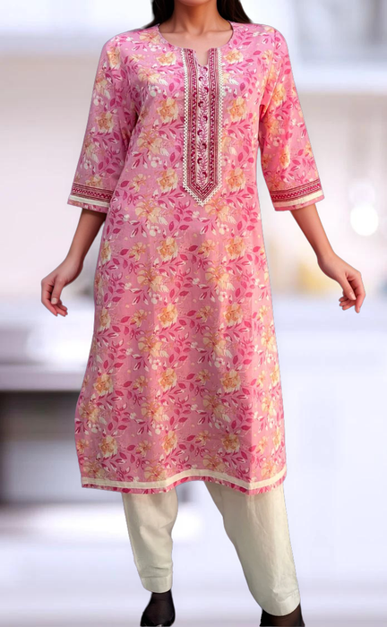 Baby Pink Garden Jaipuri Cotton Kurti. Pure Versatile Cotton. | Laces and Frills