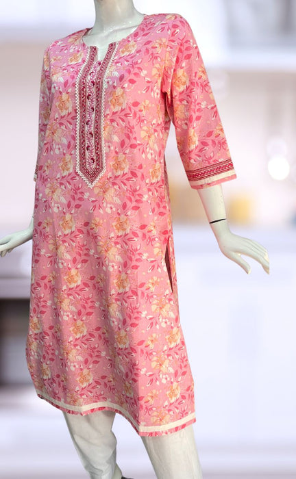 Baby Pink Garden Jaipuri Cotton Kurti. Pure Versatile Cotton. | Laces and Frills - Laces and Frills