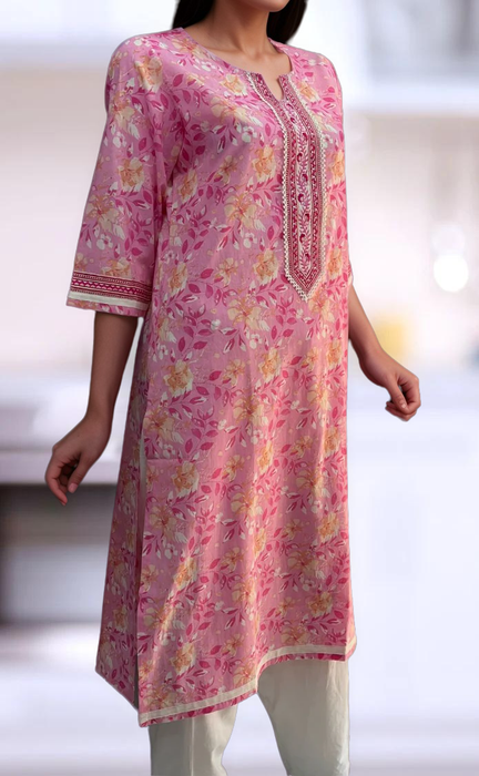 Baby Pink Garden Jaipuri Cotton Kurti. Pure Versatile Cotton. | Laces and Frills