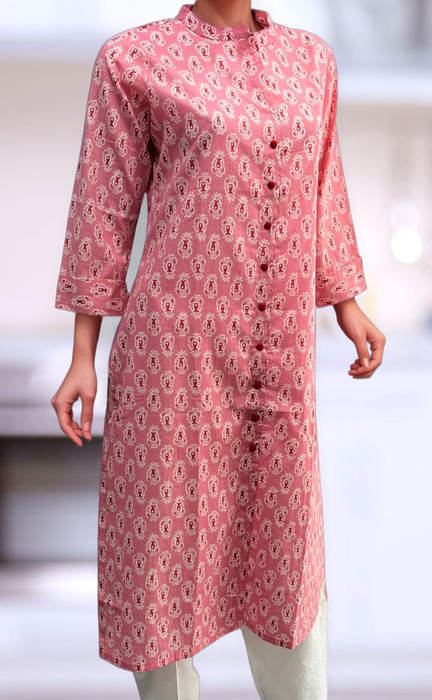 Pink Tiny Flora Jaipuri Cotton Kurti. Pure Versatile Cotton. | Laces and Frills